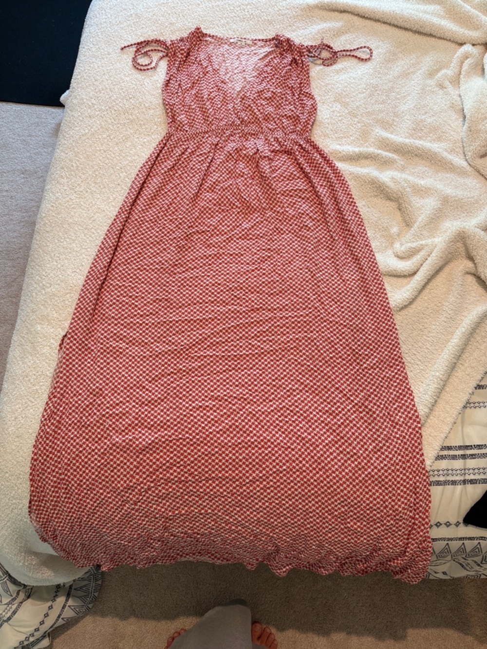 O'Neill Red Micro-Print Maxi Dress with Tie Straps